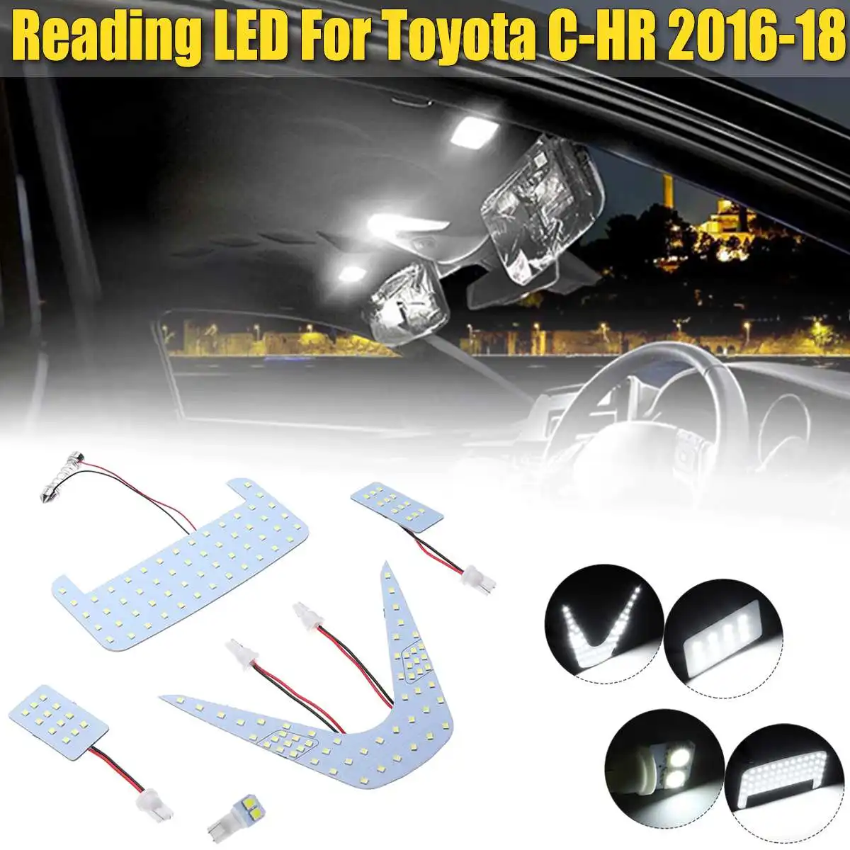 

5Pcs/set 12V White LED Interior Reading Lights 2835SMD 102LEDs 6000K LED Light Ceiling Interior Signal Lamp For Toyota C-HR CHR