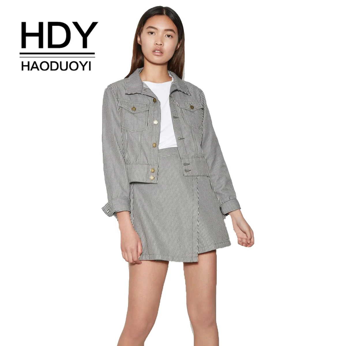 Простая Европейская и американская повседневная юбка HDY haoduoyi в полоску с