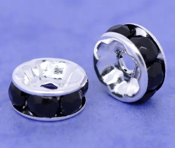 

100 SP Black Rhinestone Rondelle Spacers Beads 8x4mm (B08997)