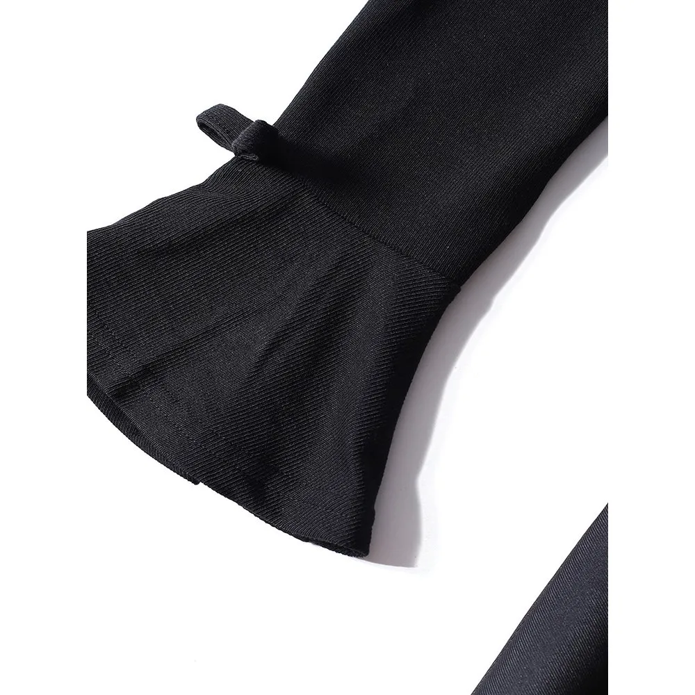 Women Vintage Dress Elegant A Line Swing Flower Print Flare Sleeve Sash Slim Party Office Ladies Black Midi Dresses | Женская одежда