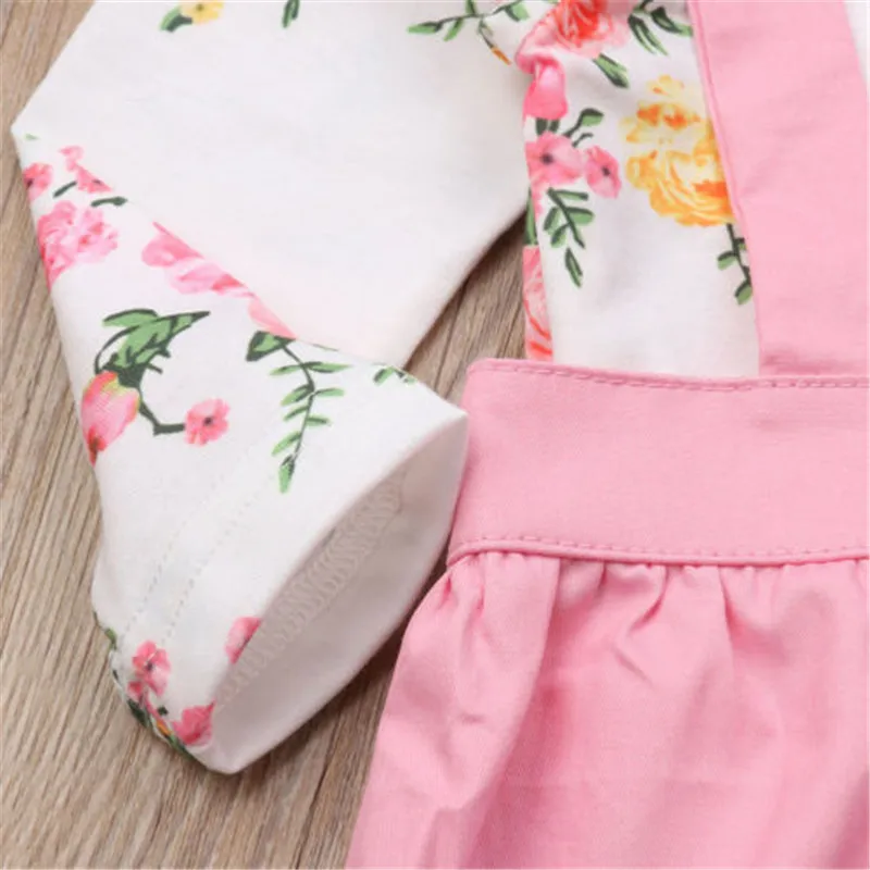Kids Girl Dress Baby Clothes 2PCS Newborn Princess Outfit Set Pink floral Clothing Bodysuit+Strap | Детская одежда и обувь