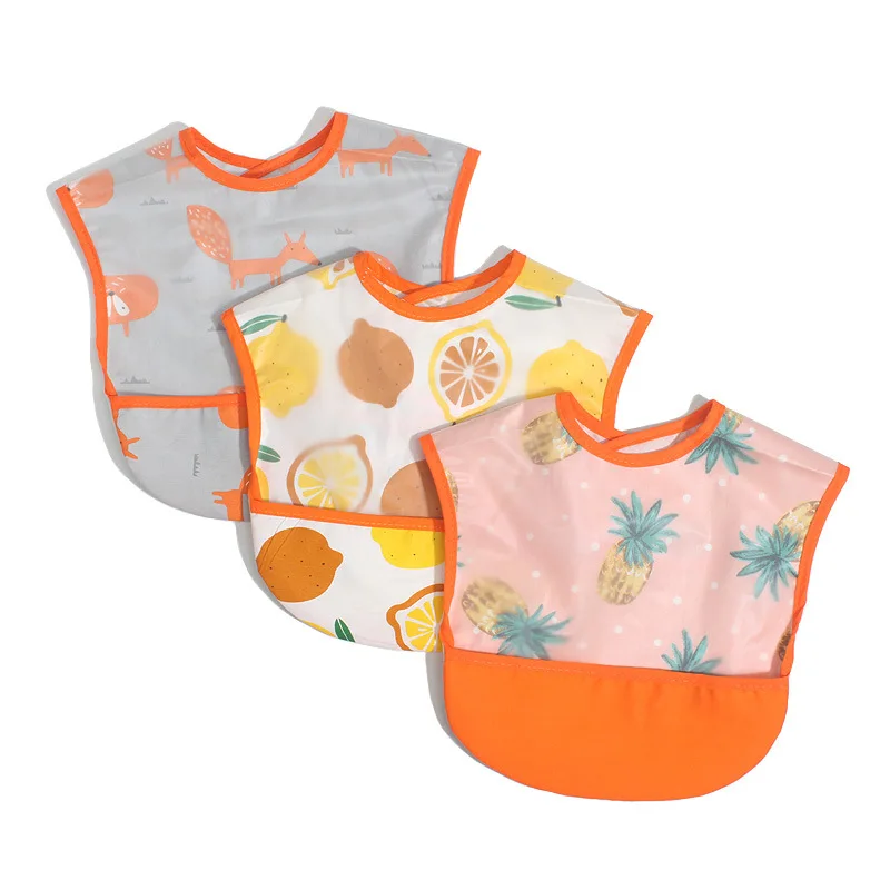 Baby Bibs EVA Waterproof Lunch Bibs Cartoon Fruits Printing Infants Bibs Boys Girls Feeding Burp Cloths Bibs Apron