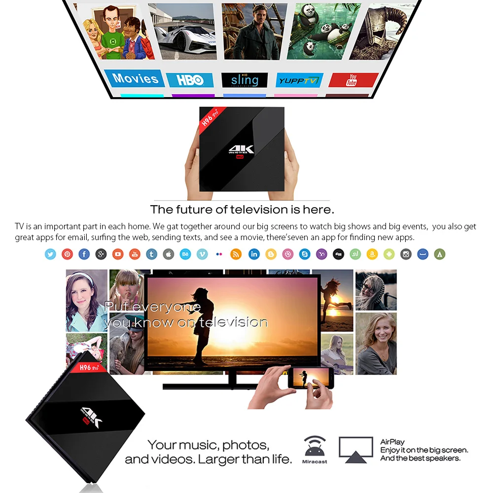 Оригинальный H96 PRO + Plus Smart TV Box Amlogic S912 Восьмиядерный 2 ГБ/16 ГБ 3 ГБ/32 Android 7 1 Bluetooth4.1