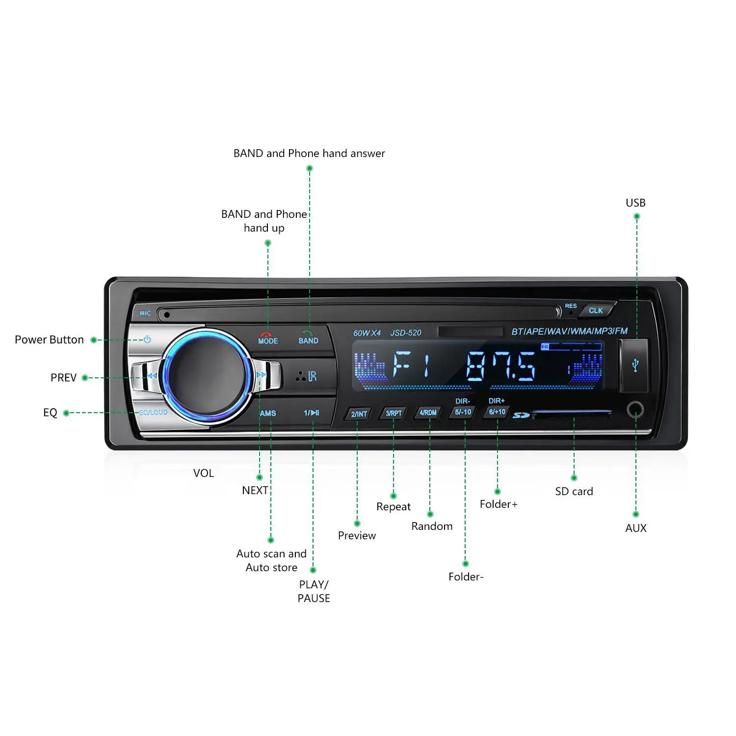 Bluetooth автомобильный аудио стерео приемник-Bluetooth один DIN в тире 12V FM приемник MP3
