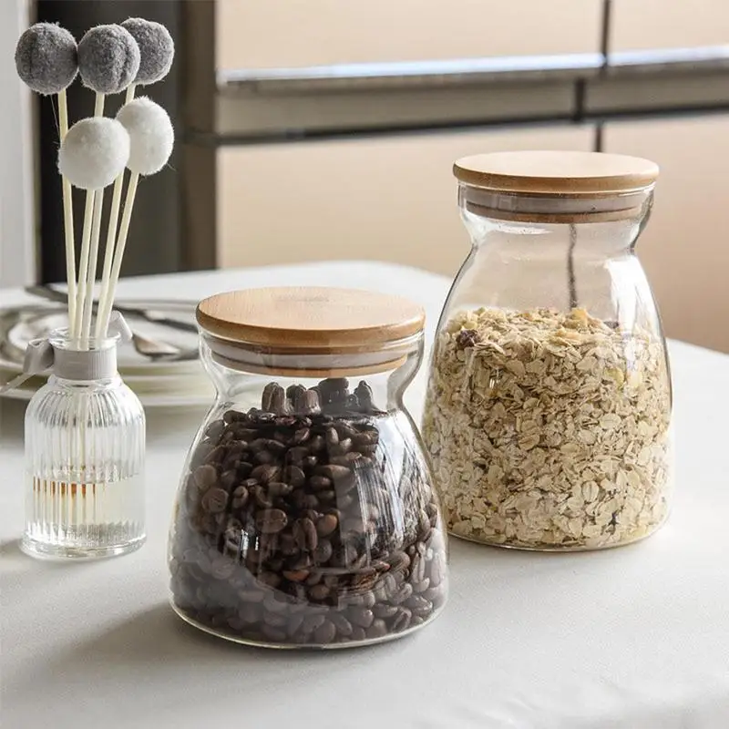 

Storage Food Container Bamboo Lid High Borosilicate Food Sealed Glass Tank Kitchen Grain Storage Tank