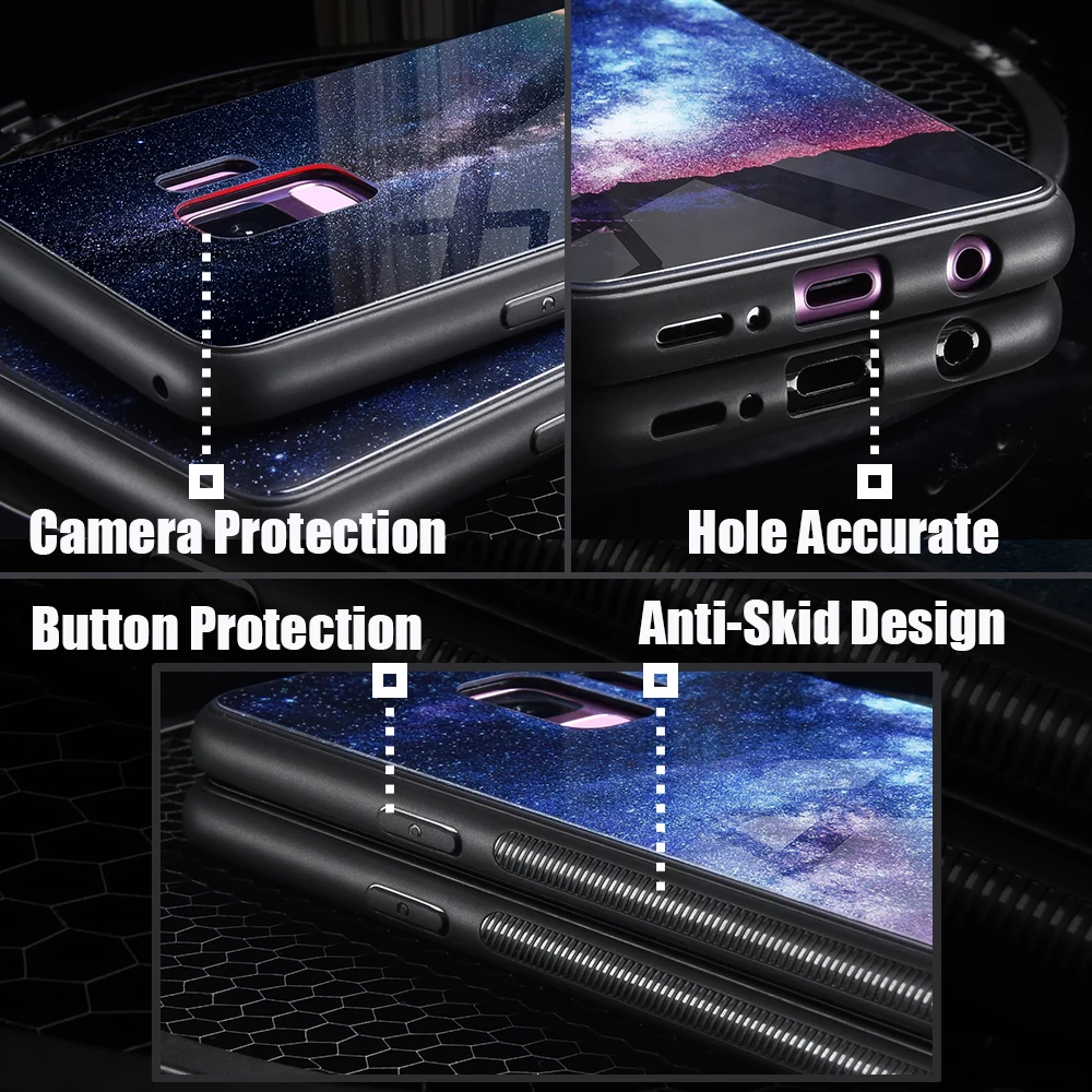 Hisomone Case For Samsung Galaxy S9 Plus Back Cover Star Tempered Glass Phone + Note 8 9 Luxury Pattern |