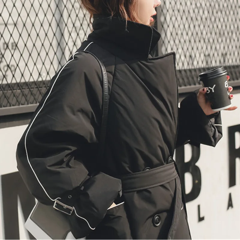 Women Winter Parkas 2018 New Plus Size Belt Cotton Wadded Jacket Thicken Fashion Warm Female Slim Long Coat Mujer Invierno LS45