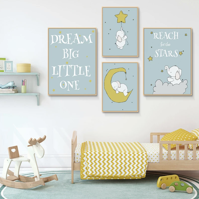

Cartoon Elephant Dream Big Quotes Wall Art Canvas Painting Nordic Posters and Prints Animals Wall Pictures Baby Kids Room Decor