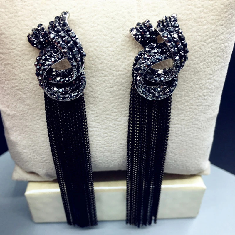 1Pair Flower 2019 New Arrival Long Dangle Rhinestone Wedding Tassel Golden Crystal Vintage Silver Korean Drop Earring | Украшения и