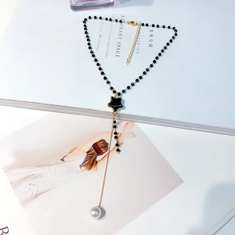 FYUAN, колье с длинной кисточкой, кристаллами, для женщин, Bijoux, черная звезда, жемчуг, подвеска, ожерелья, массивные ювелирные изделия, вечерние, подарки