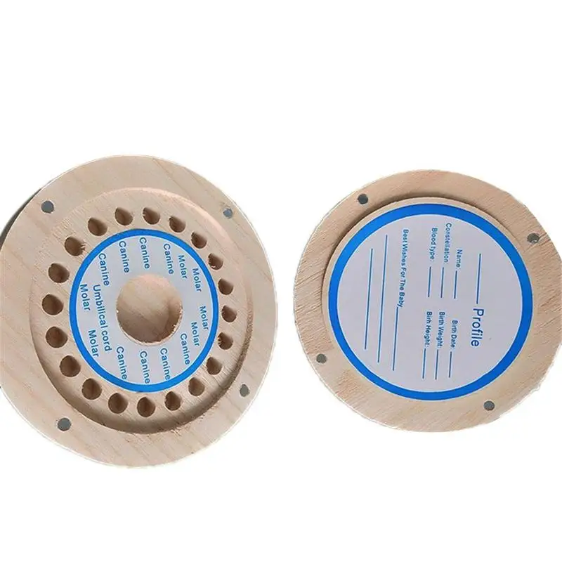 Caja de madera para guardar los dientes de los beb&eacute;s, almacenamiento redondo para recoger el pelo de los beb&eacute;s-2