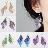 bohemian colours 7 colors girls 1pair long drop earring candy color tassel hollow leaves party earrings valentines gift