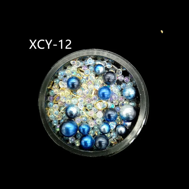 13 цветов яркий 3D вогнутое дно круглый жемчуг акрил дизайн ногтей Стразы