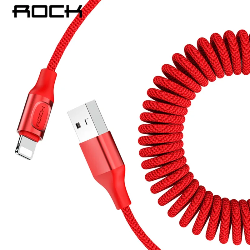 Rock выдвижной пружинный USB кабель для iPad Iphone X XS Xr 7 6 6s 5 Быстрая зарядка передачи