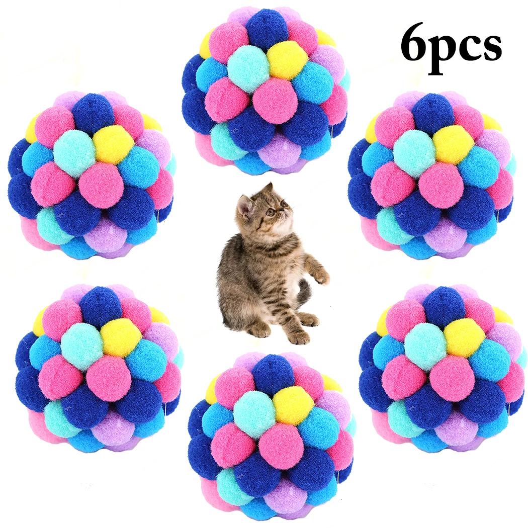 

2019 New 6pcs Pet Cat Toy Colorful Handmade Bells Bouncy Ball Built-In Catnip Interactive Toy Pet Cat Toys Dropshipping