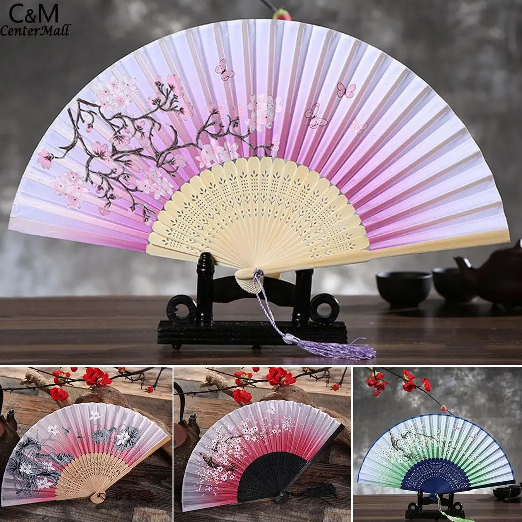 Women Japanese Style Plum Blossom Cherry Butterfly Prints Bamboo about 21cm Folding Fan | Дом и сад