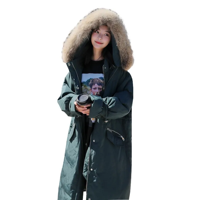140cm Bust Loose Plus Size Down Cotton Jackets Winter Jacket Women Long Fashion Detachable Large Fur Collar Padded Overcoat L121