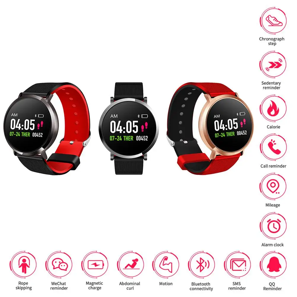 Круглый Экран T8 Bluetooth Smart Браслет сердечного ритма крови Давление Спорт