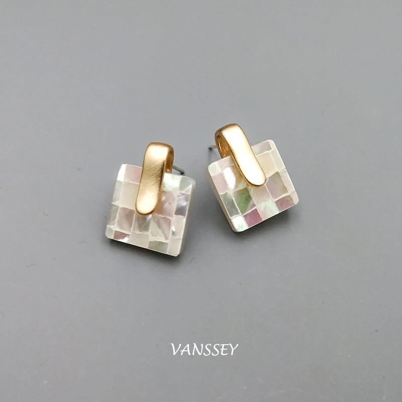 Vanssey/Винтажные модные геометрические квадратные серьги гвоздики с жемчугом и
