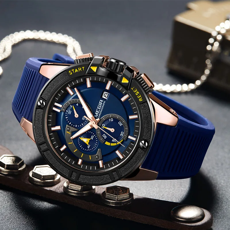 

MEGIR Watch Mens Watches Top Brand Luxury Men Casual Silicone Waterproof Chronograph Men Sport Quartz Clock Relogio Masculino