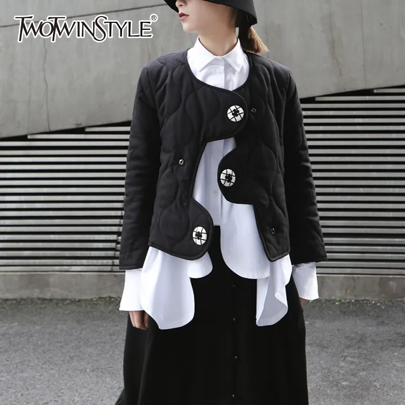 TWOTWINSTYLE хлопковые пальто для Для женщин с круглым вырезом длинным рукавом
