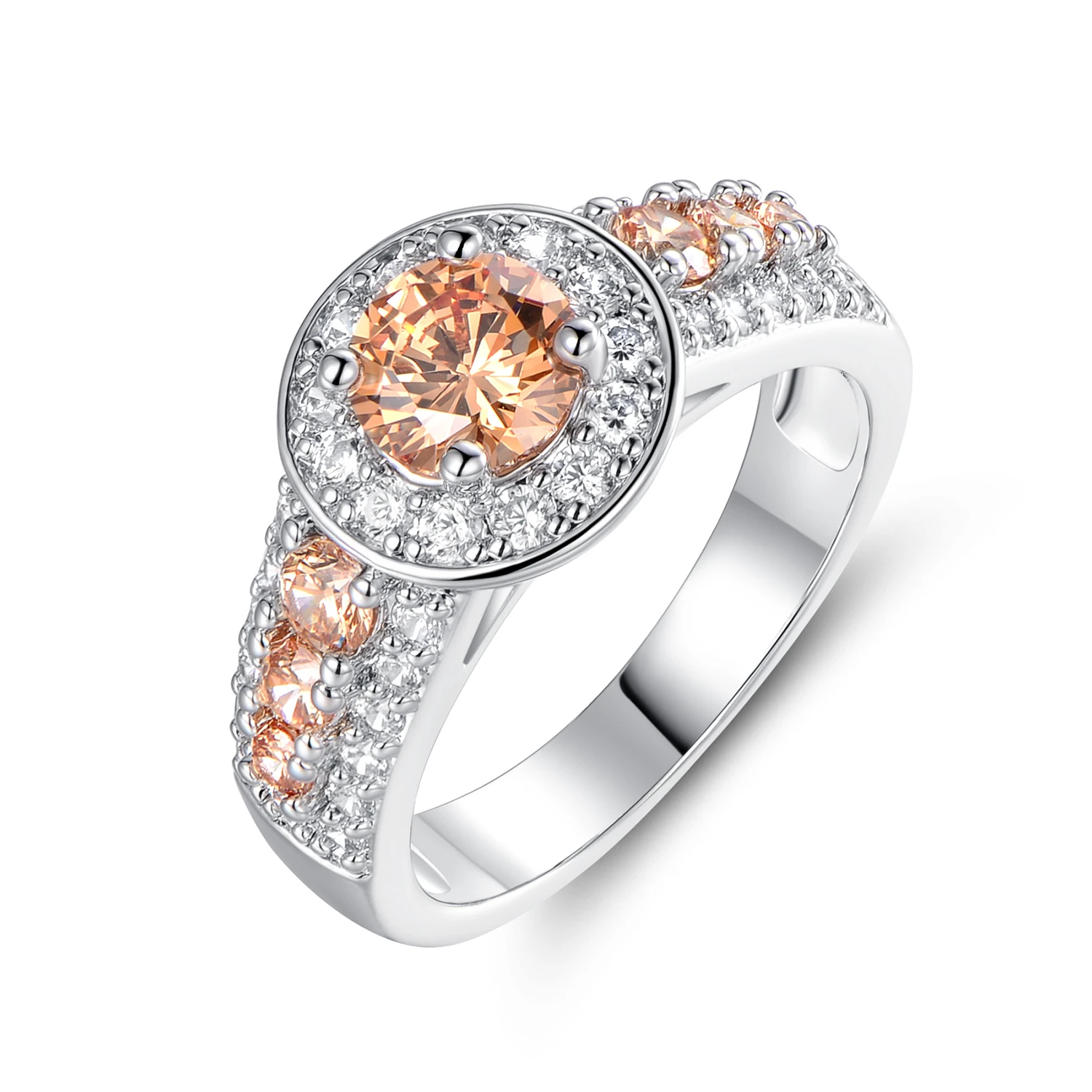 Белое серебро цветным покрытием Шампанский кубик циркония кольцо R1806 12|Кольца| |