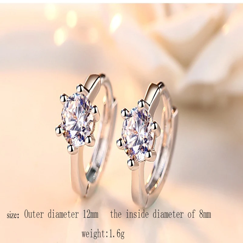 Kiteal 925 jewelry Silver women's Earrings Six Claw Zircon Heart Arrow Round hoop For Women Best Gift S-E184 | Украшения и