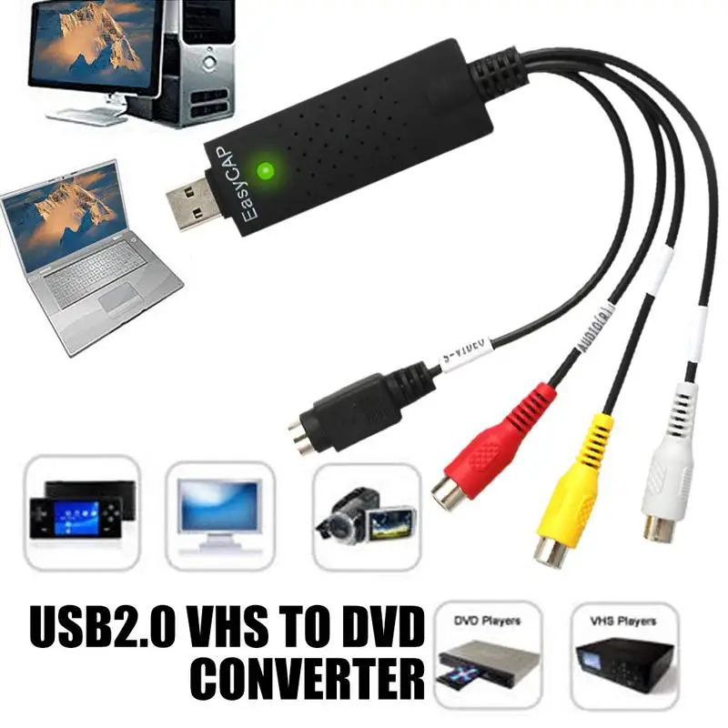 Конвертер USB 2 0 VHS в DVD адаптер для видеозахвата Аудио и карт кабель Rca Scart Win10|Кабели