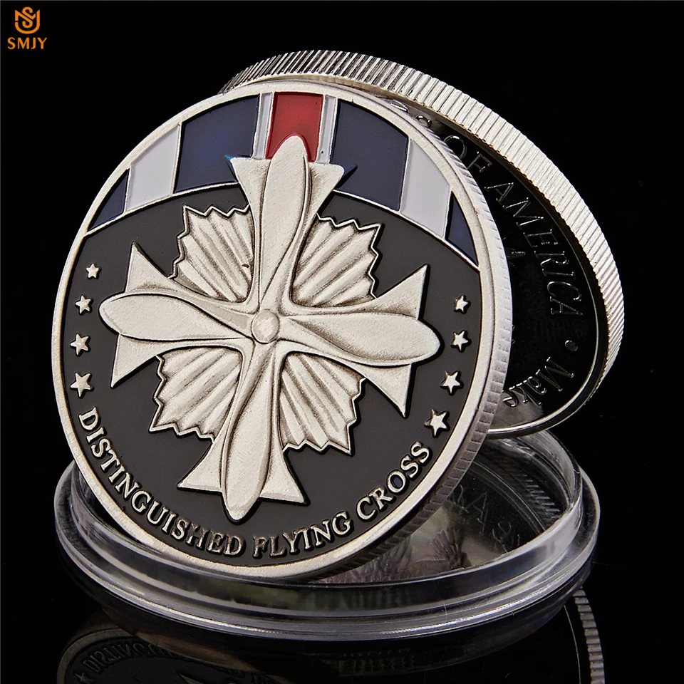 

USA Distinguished Flying Cross Military Armed Forces Glory Medal Silver Plated Challenge Commemorative Coin Collection