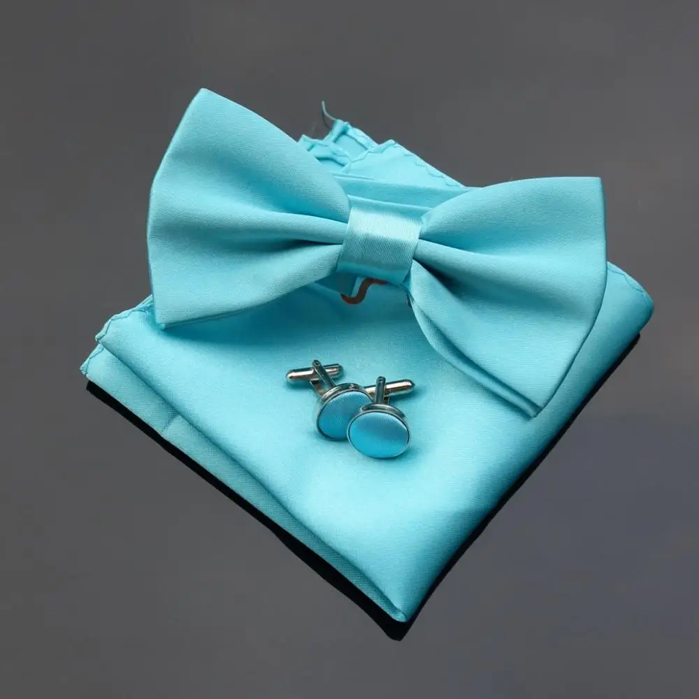 

Satin Bow Ties Self Tie Men's Fashion Pre Tied Bowtie Hankerchief Cufflinks Set Wedding for Men Accessories