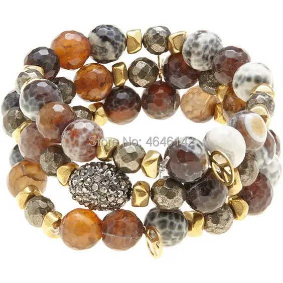 Boho Chic Pave Gunmetal Ball браслеты из агата Facetd Pyrite стрейч|Браслеты с шармами| |