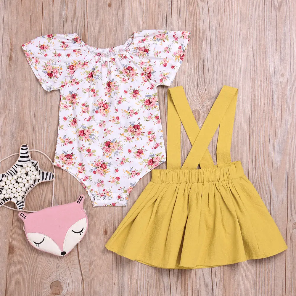 

Pudcoco Girl Set 0-18M AU STOCK 2PCS Infant Baby Kid Girl Romper Tops+Suspender Skirt Overalls