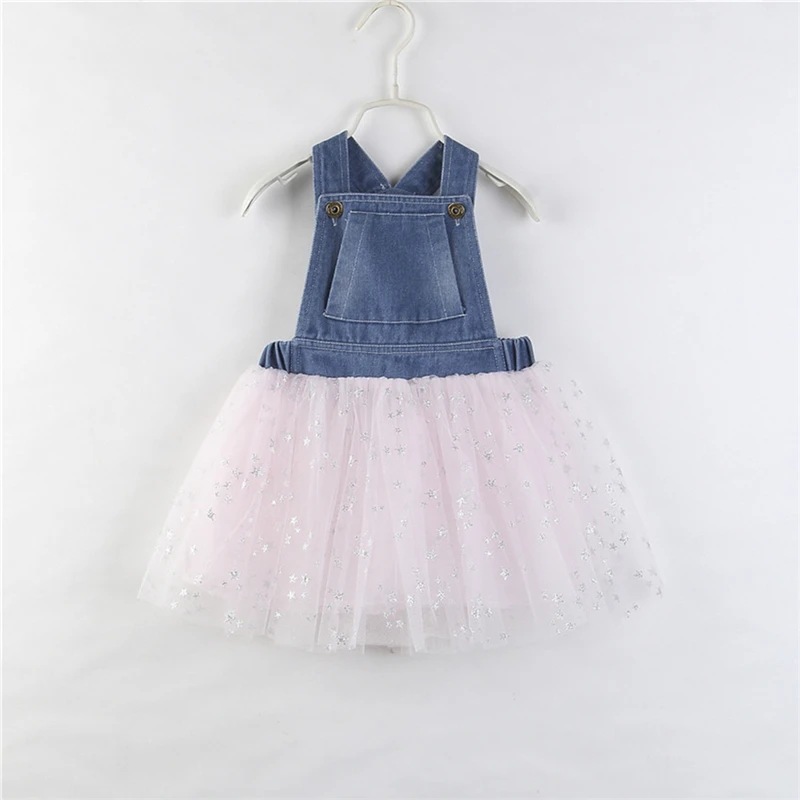 2019 Toddler Baby Girls Dress Summer Patchwork Denim Princess Sleeveless Tutu Tulle Lace Dresses Costume Clothing Sundress | Детская