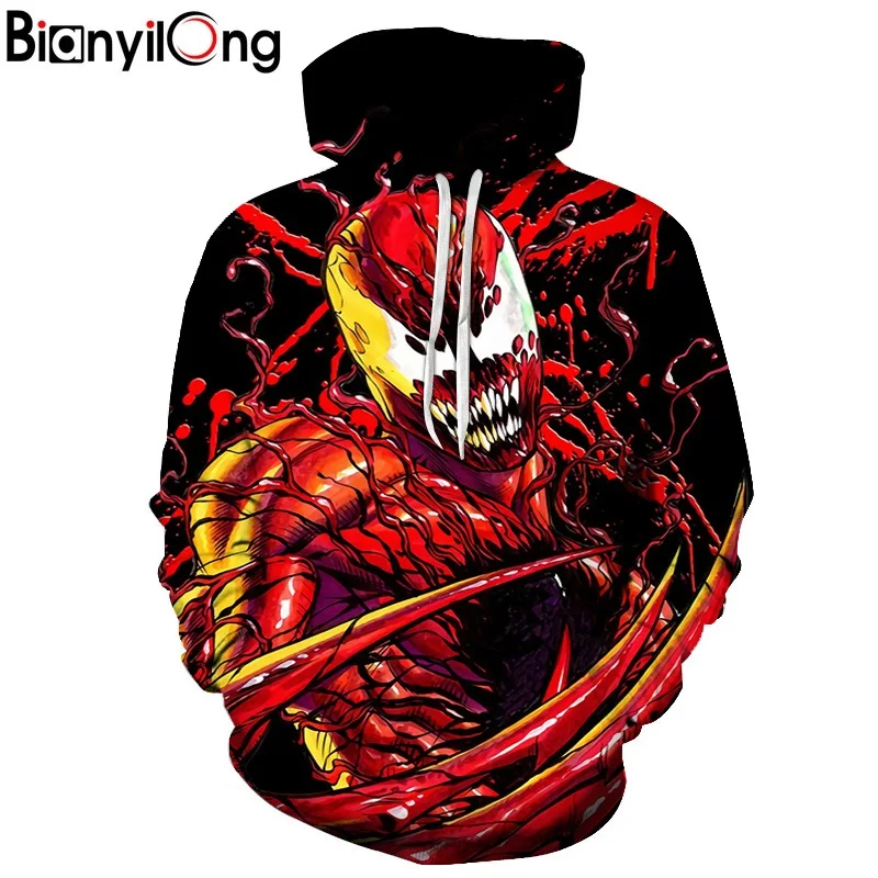 BIANYILONG 2018 Толстовка Venom: Deadly Guardian Косплей Костюм с 3D принтом Edward Brock куртки хип хоп