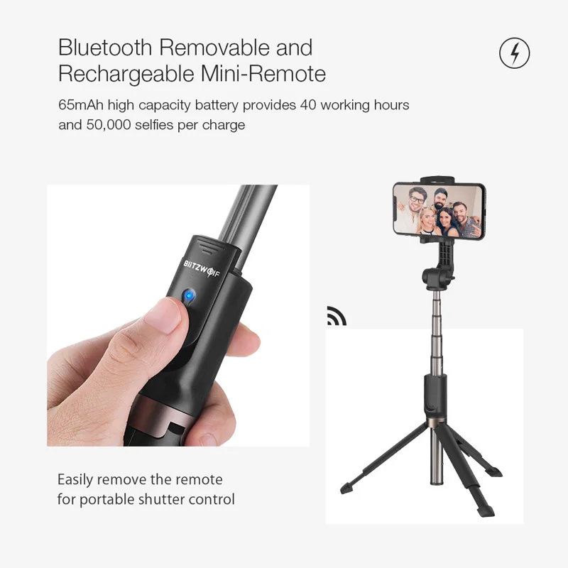 BlitzWolf 3 в 1 селфи палка портативный телефон штатив выдвижной монопод + bluetooth пульт