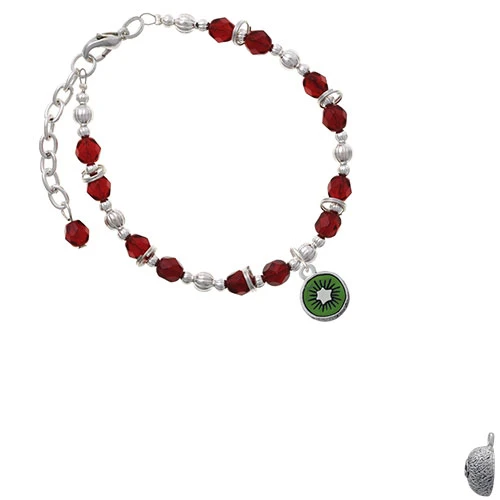 Серебряный 3-D Зеленый Эмаль киви бордового бисера браслет |