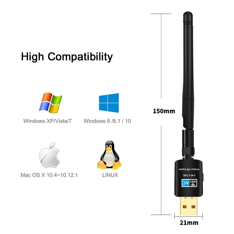 600 Мбит/с USB Wifi адаптер для рабочего стола Daul Band 2 4 ГГц/5 ГГц 433 802 11 ac/a/b/g/n