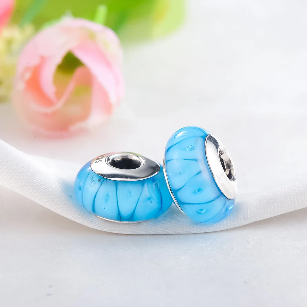 Devolove S925 модное синее муранское стекло с бусинами подходит для браслета Pandora