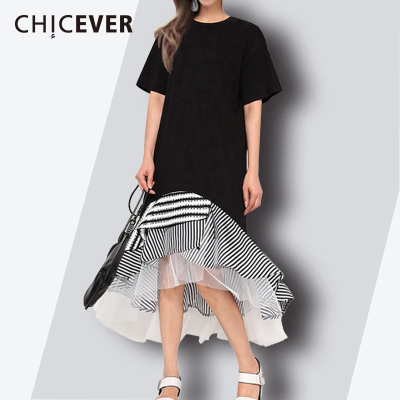 CHICEVER Лидер продаж летнее платье для женщин лоскутные оборки сетчатые короткие