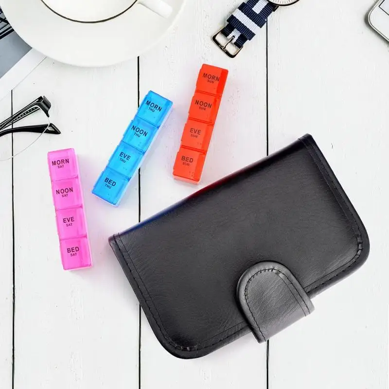 7 Day Rainbow Pill Medicine Kit Tablet with PU Leather Case 28 Grids Pillbox Holder Storage Organizer Container U3 | Красота и