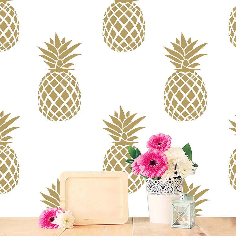 

Gold Pineapple Self Adhesive Wallpaper Creative Fashion Fruit Waterproof Pvc Flat Wall Sticker For Furniture Bedroom Desktrop