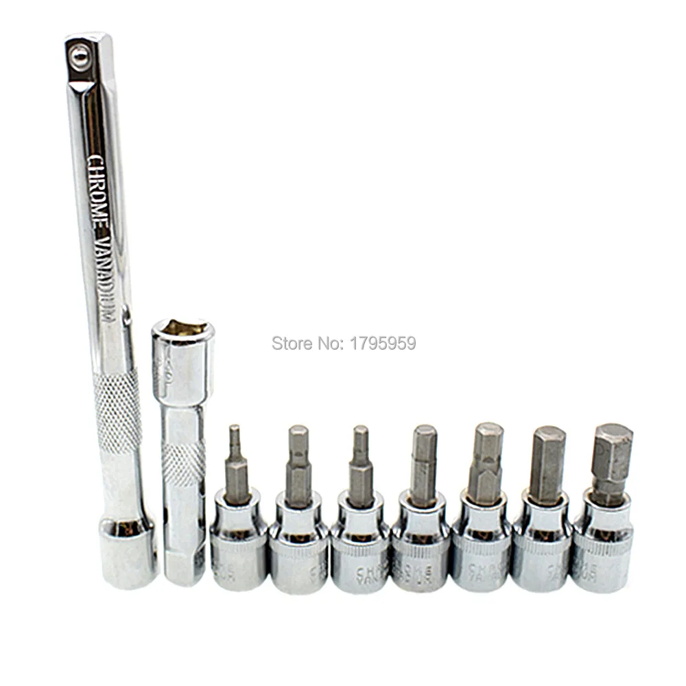 

7pc Impact Hex Bit Socket 3/8" Drive Set H3 to H10 with 2pcs Extension Bar 3" 6" Socket Ratchet 3/8" Square Drive Garage Tools