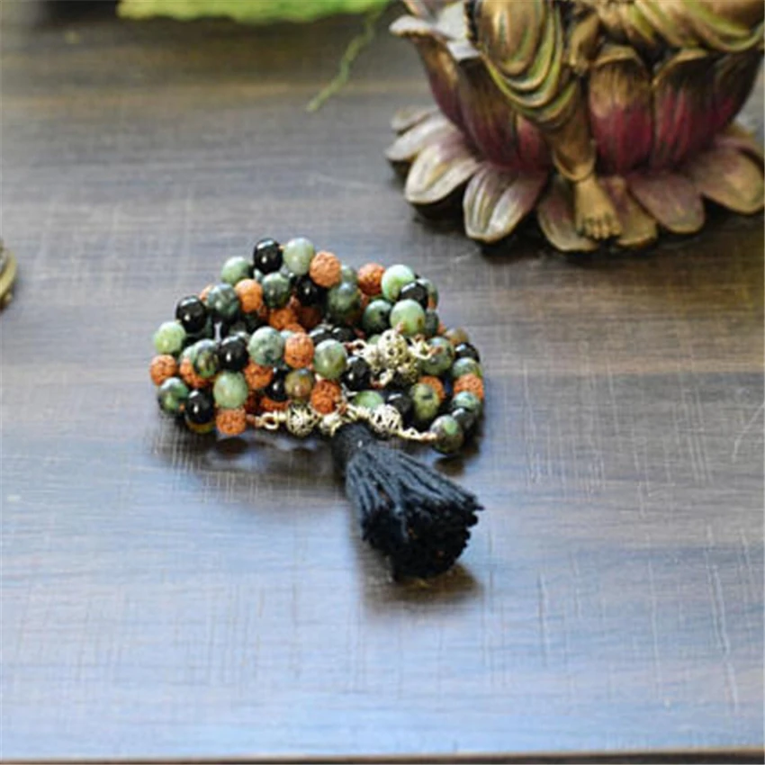 108 8 мм rudraksha Африканское ожерелье завязанный браслет молитва Исцеление Sutra
