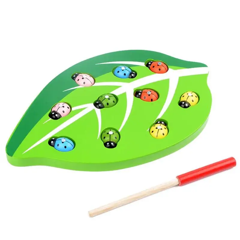 Деревянная Магнитная божья коровка, ловля насекомых, подходящая по цвету форма, игрушки для детей, обучающие и развивающие игрушки, интерактивная игрушка для родителей и детей