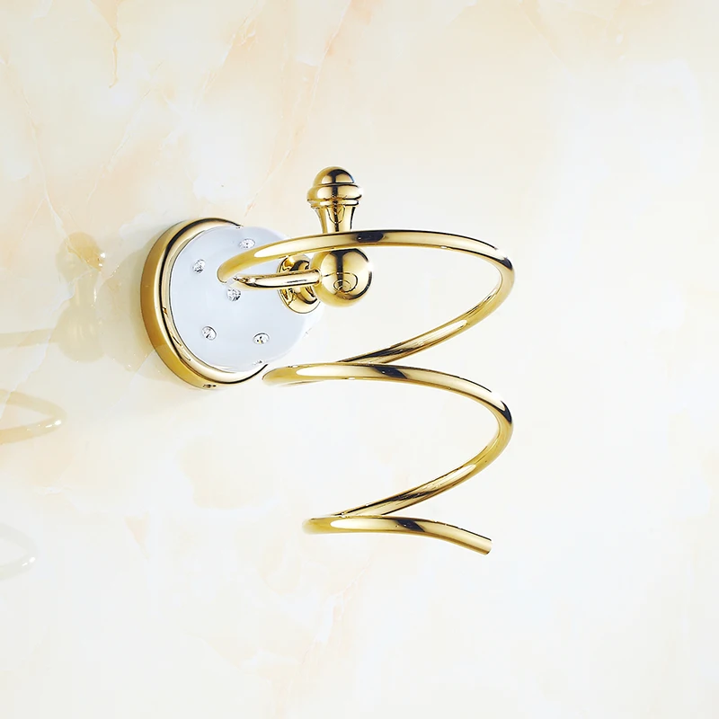 

Bathroom Shelves Wall Mounted Chrome Crystal Brass Hair Dryer Rack Gold Brass Home Hotel Hair dryer Holder Bath Hardware
