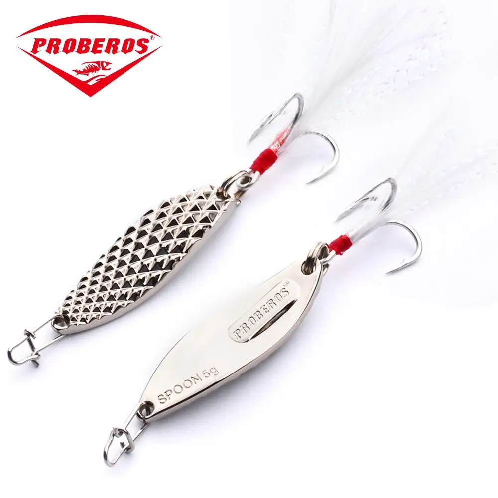 

1pc 5G Metal Fishing Bait Spoon Bass Swimbaits Spoon Lure Metal Fishing Lures Winter Fishing Tackle With 4# Aukin hook Feather