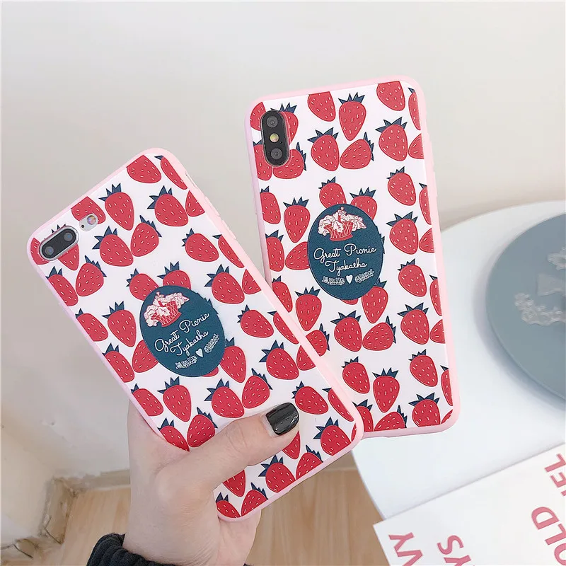 Ins милый чехол для телефона с рисунком клубники конфет iphone 7 7Plus 6 6s 8 X XS MAX XR мягкий