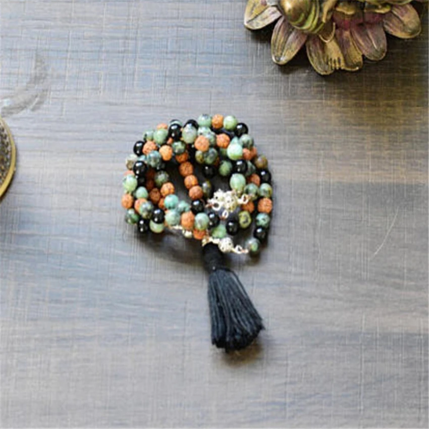 108 8 мм rudraksha Африканское ожерелье завязанный браслет молитва Исцеление Sutra