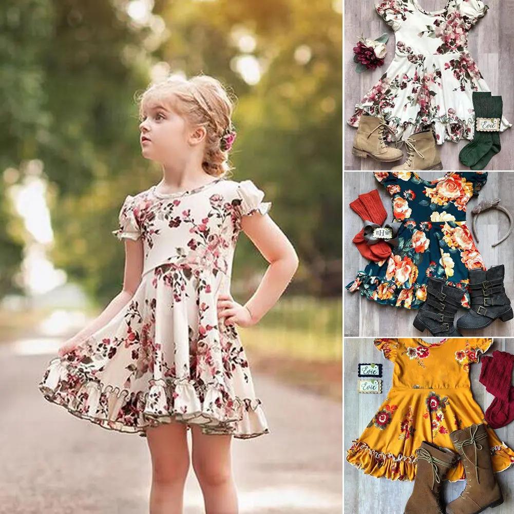 Pudcoco Girl Dress 1Y-6Y Toddler Baby Girls Floral Dresses Kids Summer Party Sundress | Детская одежда и обувь