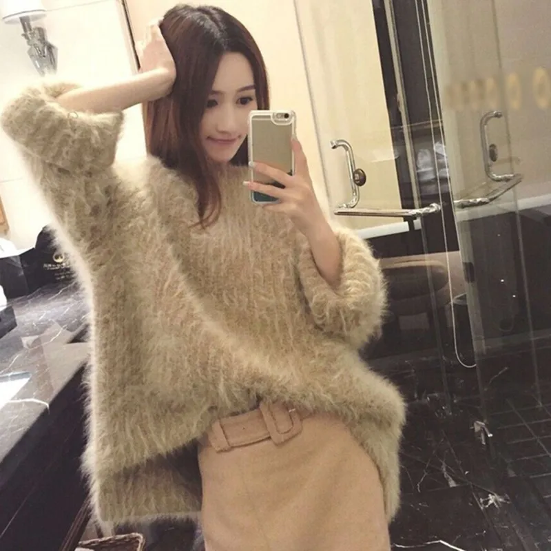CHICEVER Knitting Women's Sweater O Neck Long Sleeve Asymmetrical Mohair Pullover Tops Female Plus Thick Harajuku 2020 Autumn | Женская